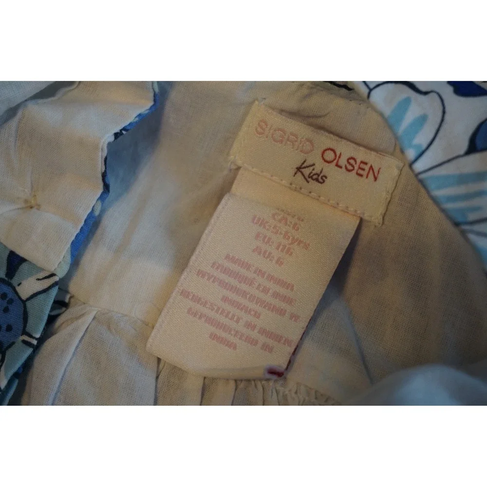 Sigrid Olsen Kids Blue Floral Cotton Ruffle Strap Dress Size 6